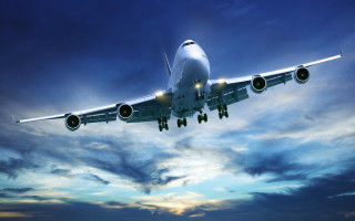 Jetliner flying cloudy blue sky 2 - liminal free wallpaper