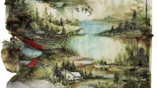 Landscape house lake red ribbon - a painting of a landscape free wallpaper