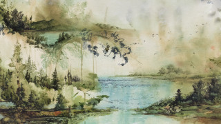 River trees birds mountain clouds - alson s. clark free wallpaper
