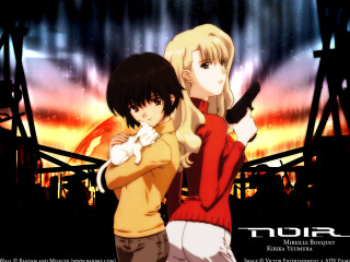 Anime characters hugging sunset gun - visual free wallpaper