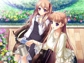 Anime girls flowers watering can - near free wallpaper