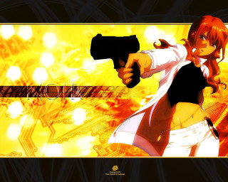 Girl holding gun pointing camera - cyberpunk art free wallpaper