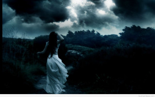 Woman white dress field cloudy - a field under a cloudy sky free wallpaper