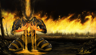 Man sitting fire flames background - a painting of a man free wallpaper