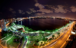 Night city lake skyline lights - almada negreiro free wallpaper