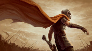 Man helmet cape sword wheat - epic fantasy character art free wallpaper