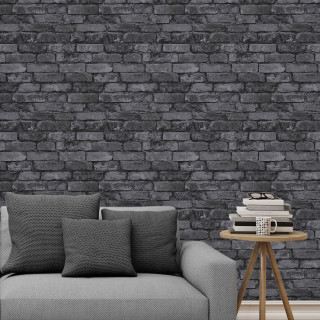 Couch table brick wall bookshelf - grey background free wallpaper