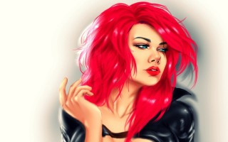 Red hair leather jacket fantasy - her right hand free wallpaper