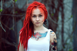Woman red hair piercings forest - anka zhuravleva free wallpaper