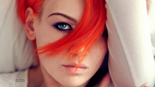 Redhair blueeyes bed white sheets - white sheet free wallpaper