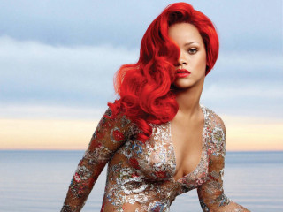 Woman red hair bodysuit beach - cloudy free wallpaper