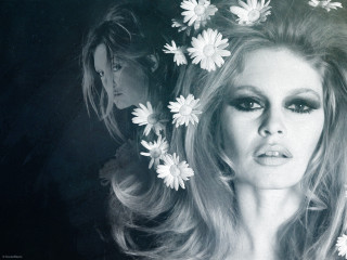 Woman long hair flowers in - dark shadow free wallpaper