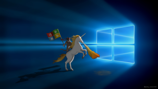 Unicorn riding horse window flag - a horse in front free wallpaper