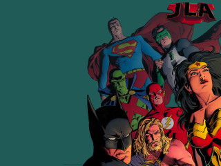 Superheroes group green background jla - comic book free wallpaper