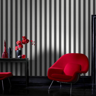 Red chair ottoman striped walls - a vase of flowers free wallpaper