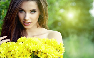 Woman long hair holding flowers - long hair holding free wallpaper