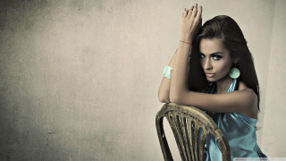 Woman blue dress leaning chair - araceli gilbert free wallpaper