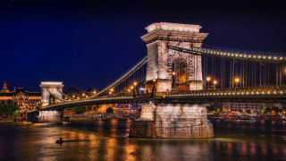Bridge river night lights boat - aladár körösfőikriesch free wallpaper