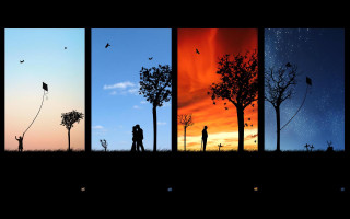 People standing field sunset dawn - tree and birds free wallpaper