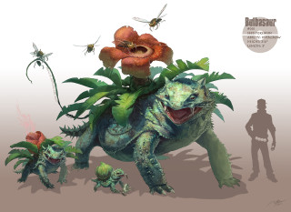 Dinosaur flowers man standing drawing - its back free wallpaper