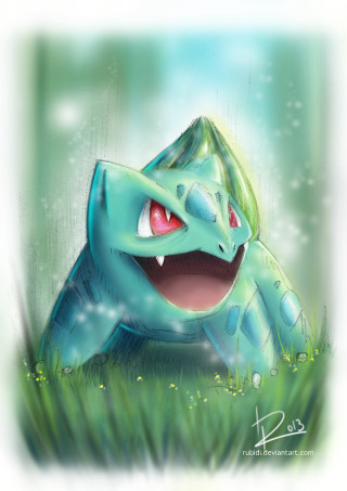 Blue dragon laying grass mouth - wide free wallpaper