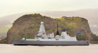 Battleship water mountain greenery hill - a large battleship free wallpaper