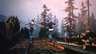 Train track romantic autumn sunset - hand free wallpaper