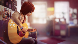 Woman bench guitar room pictures - a guitar in a room free wallpaper
