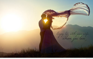 Couple kissing under umbrella quote - romantic free wallpaper