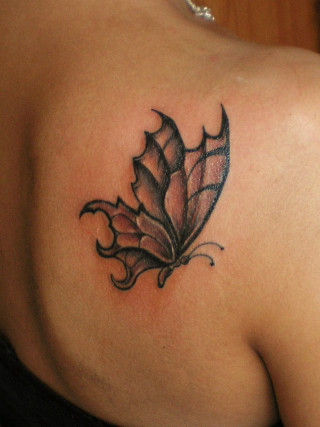 Woman butterfly tattoo back shoulder - shaded free wallpaper
