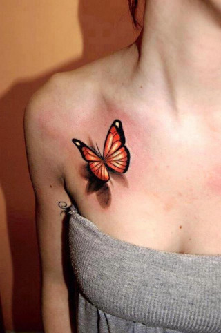 Woman butterfly tattoo chest realistic - shaded free wallpaper