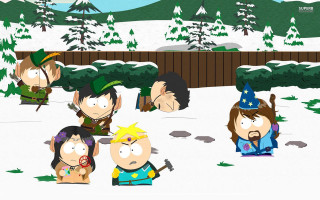 Cartoon characters snow trees fence - in the foreground free wallpaper