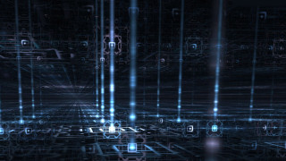Futuristic blue lights lines dots - the middle of the image free wallpaper