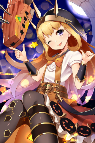Woman costume hat pumpkin broom - free autumn wallpaper