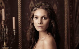 Woman tiara posing candles wall - fine art free wallpaper