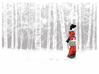 Woman red dress walking forest 2 - a forest of trees free wallpaper