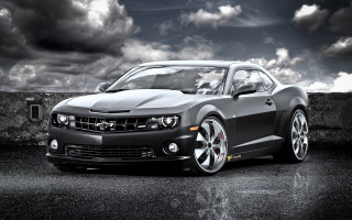 Black white chevrolet camaro cloudy - photo of a car free wallpaper