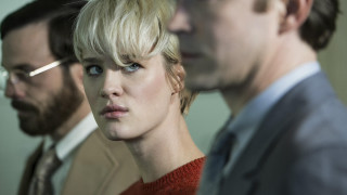 Blonde woman bearded man suit - tie free wallpaper