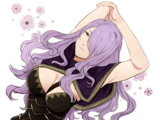 Purple hair purple outfit flower - flowing hair free wallpaper