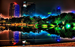 City skyline lake trees nighttime 2 - the foreground free wallpaper