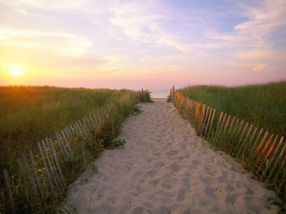 Sunset beach path fence grass - sunset free wallpaper