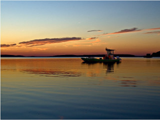Boat floating water sunset sky - the water free wallpaper