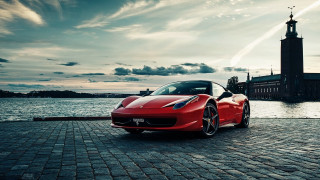 Red sports car brick road 15 - a red sports car free wallpaper