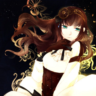 Woman long hair corset sitting - her chest free wallpaper