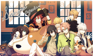 Anime characters group photo dog - a picture together free wallpaper