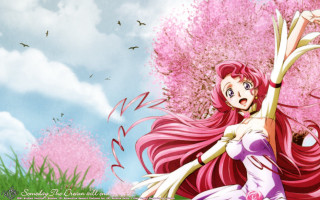 Girl pink hair flowers sky - neoromanticism free wallpaper