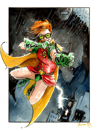 Batgirl flying rain bat green - free sci-fi wallpaper