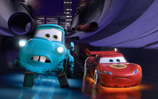 Cartoon character driving car city - panfuturism free wallpaper
