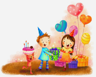 Birthday boy girl cake presents 2 - naive free wallpaper