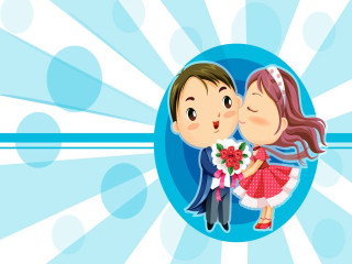 Couple kissing blue background sunbursts - romantic free wallpaper